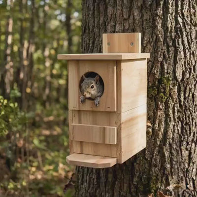 Cedar Squirrel House for Backyard, Handmade Wooden Nesting Box, Outdoor Wildlife Habitat, Tree Mounted Squirrel Shelter