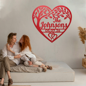 Red Personalized anniversary metal sign with family name and meaningful date