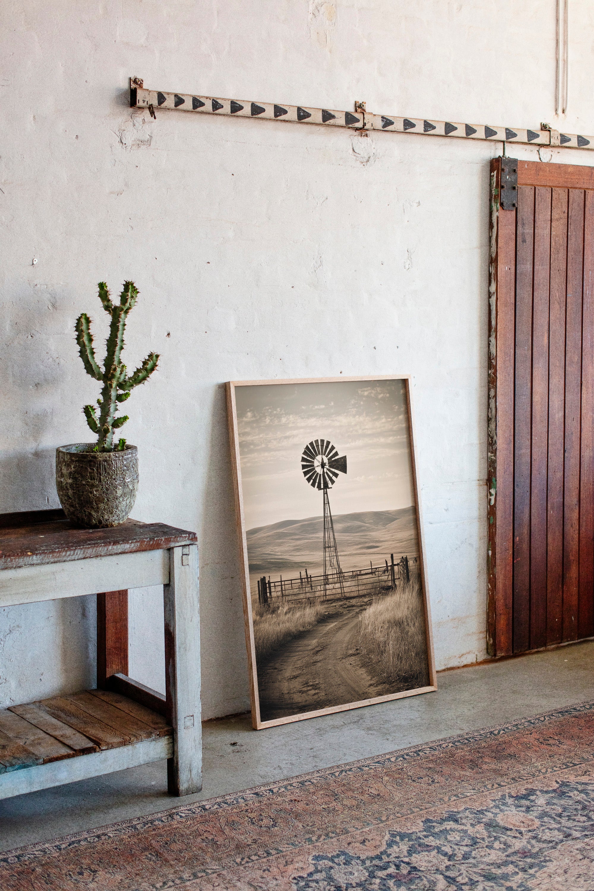rustic sepia farmhouse canvas in brown wood frame