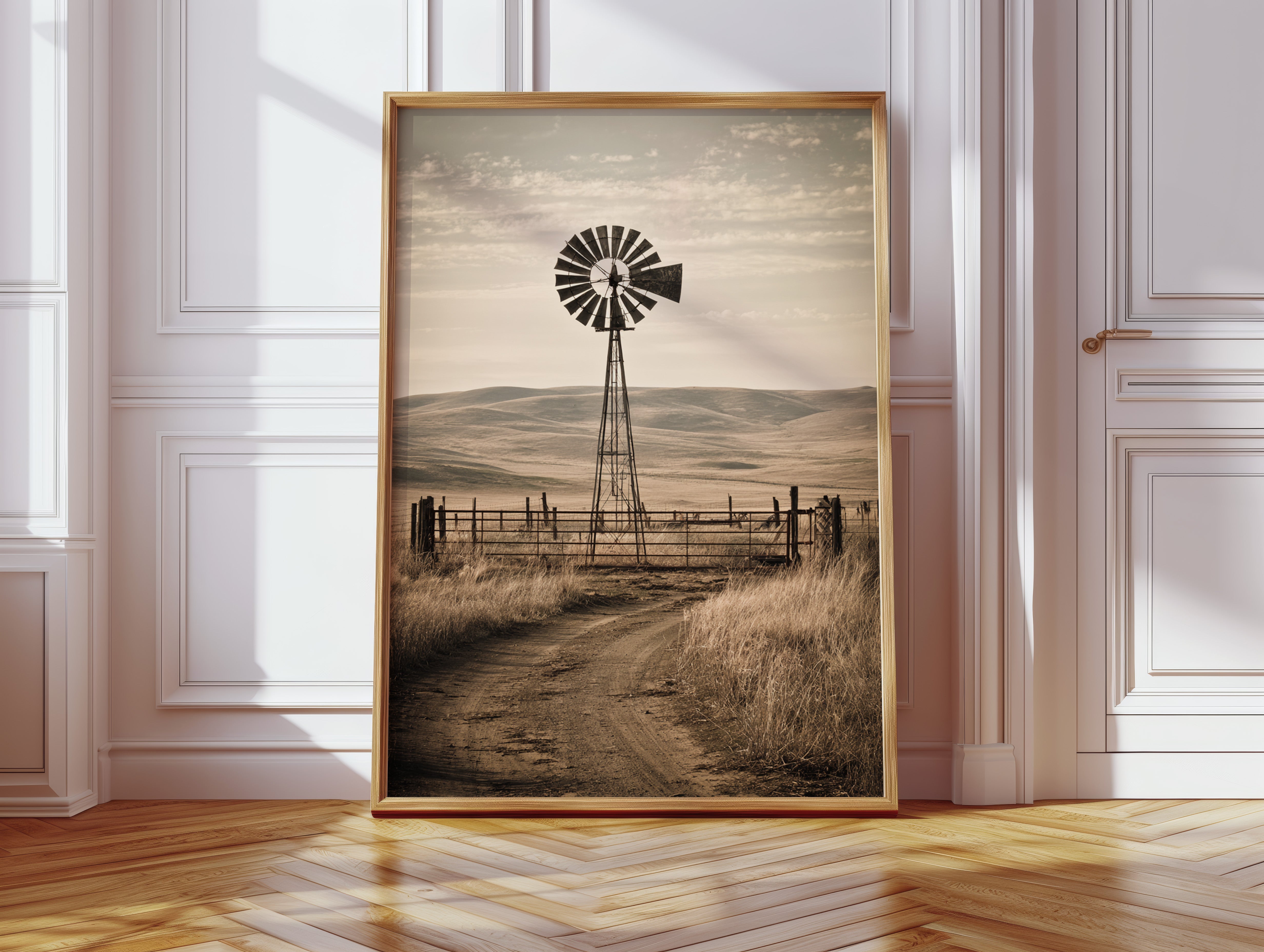 rustic windmill print for office or study