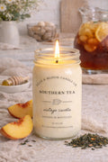 Southern Tea 16oz hand-poured soy candle with a rustic label from Farmhouse World.