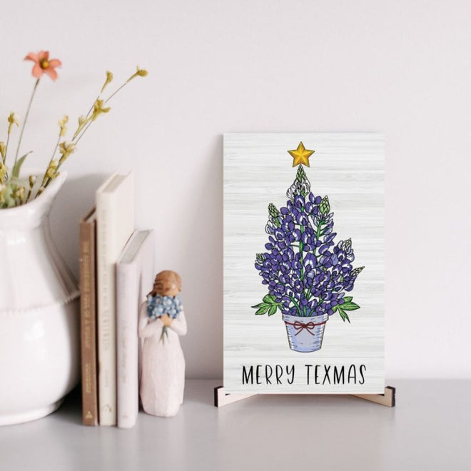 Texas Christmas Gift - Merry Texmas Bluebonnet Christmas Tree Sign | Farmhouse World