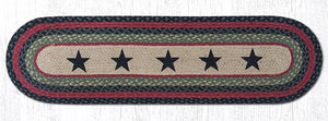 Black Stars Braided Oval Table Runner Accented by Blue & Red | Farmhouse World