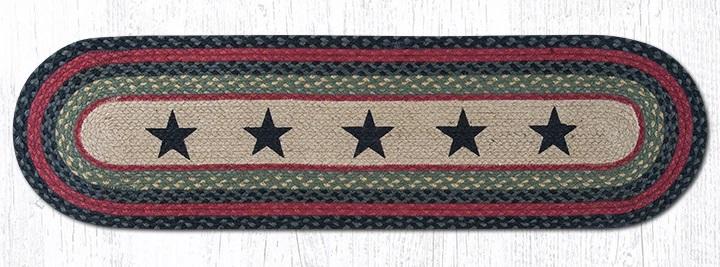 Black Stars Braided Oval Table Runner Accented by Blue & Red | Farmhouse World