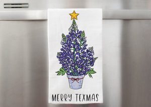Bluebonnet Christmas Tree Merry Texmas Kitchen Tea Towel | Farmhouse World