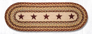 Burgundy Stars Braided Oval Table Runner - 100% Natural Jute and Hand Stenciled | Farmhouse World