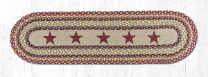 Burgundy Stars Braided Oval Table Runner - 100% Natural Jute and Hand Stenciled | Farmhouse World