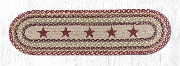 Burgundy Stars Braided Oval Table Runner - 100% Natural Jute and Hand Stenciled | Farmhouse World