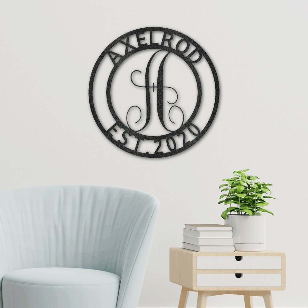 Established Family Name Metal Sign with Monogrammed Initial - Round | Farmhouse World