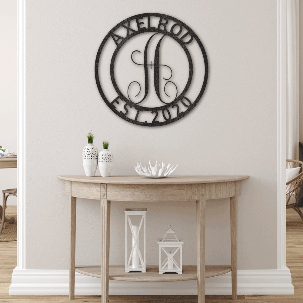 Established Family Name Metal Sign with Monogrammed Initial - Round | Farmhouse World
