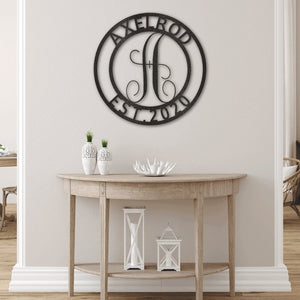 Established Family Name Metal Sign with Monogrammed Initial - Round | Farmhouse World