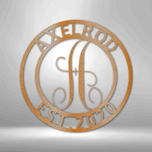 Established Family Name Metal Sign with Monogrammed Initial - Round | Farmhouse World