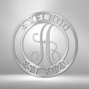 Established Family Name Metal Sign with Monogrammed Initial - Round | Farmhouse World
