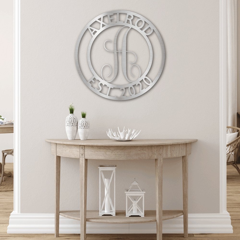 Established Family Name Metal Sign with Monogrammed Initial - Round | Farmhouse World