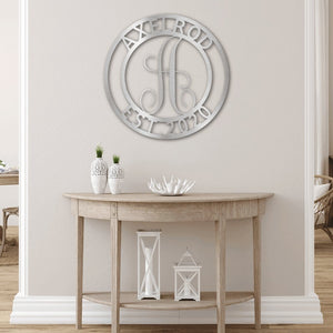 Established Family Name Metal Sign with Monogrammed Initial - Round | Farmhouse World