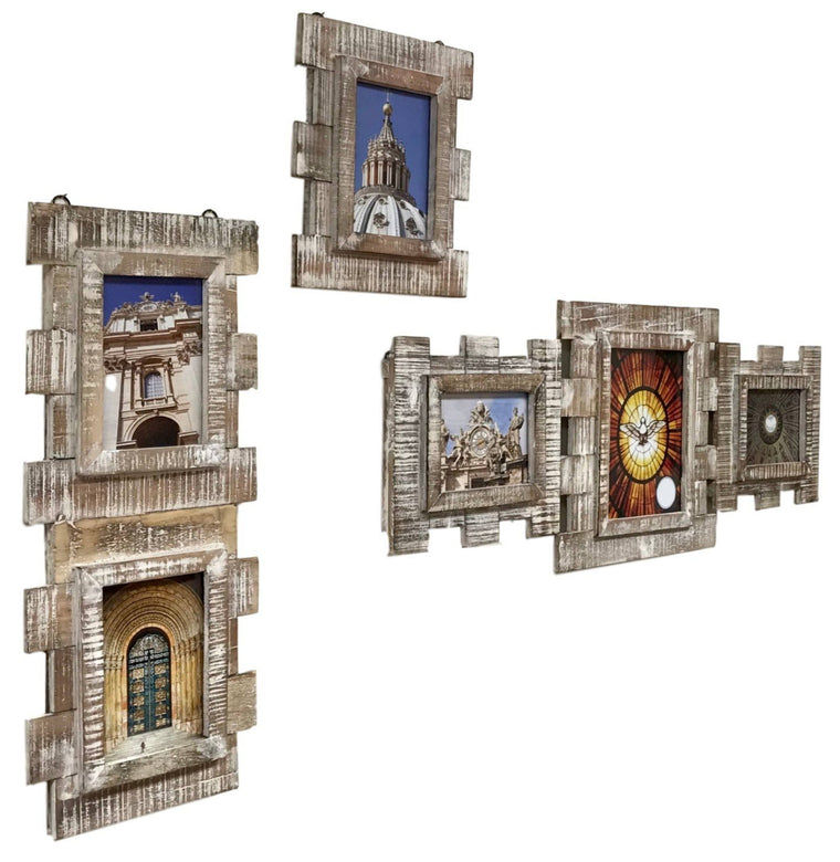 Eucalyptus Wood 3 Piece Wall Photo Frame Collage - White-washed Finish | Farmhouse World