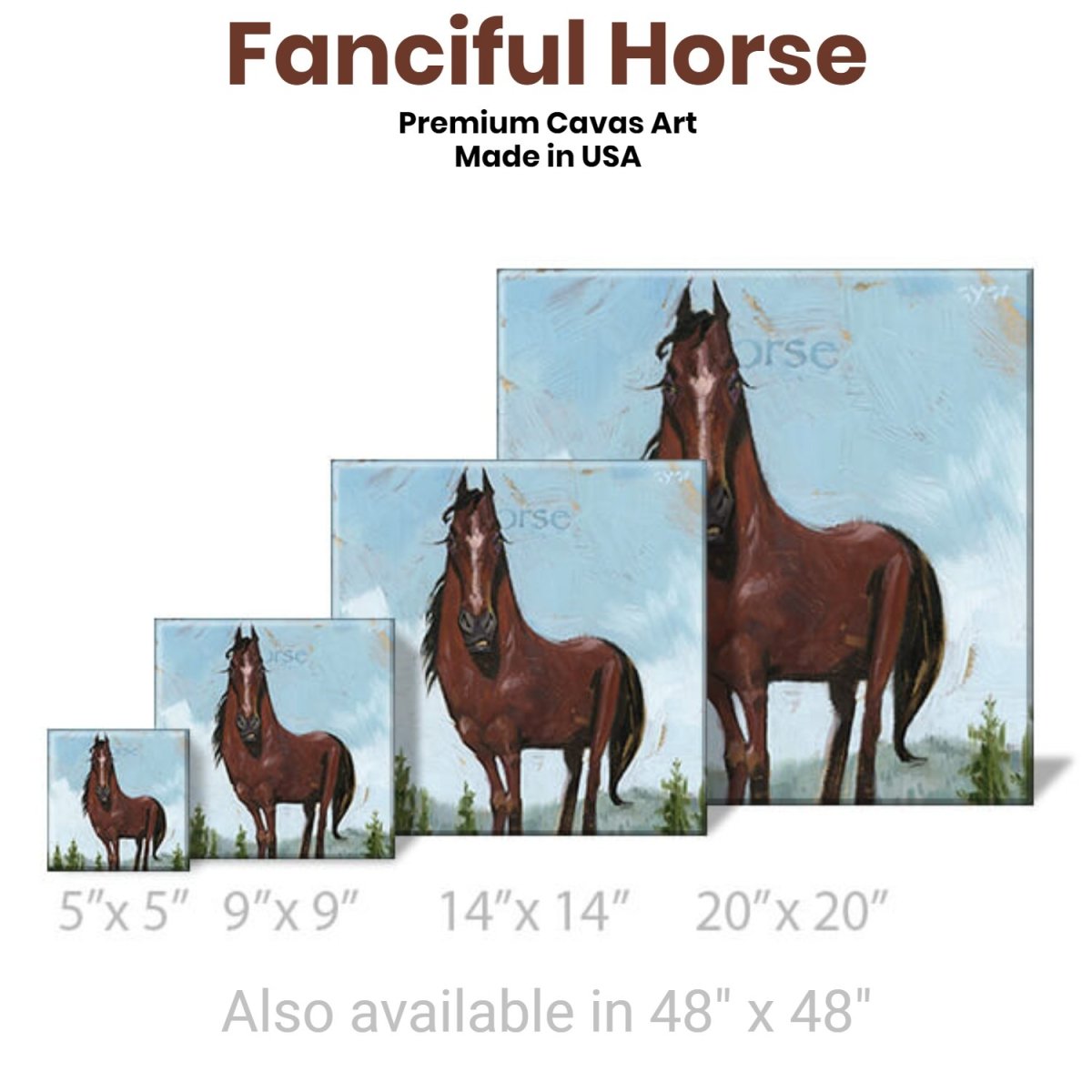 Fanciful Horse Gallery Wrapped Canvas Wall Art - 5" to 48" Sizes | Farmhouse World