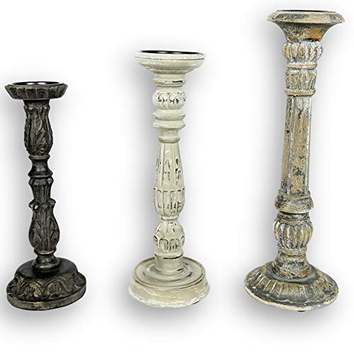 Farmhouse Candle Holders Set of 3 - Wooden Candle Holders with Distressed Finish for a Vintage Antique Decor Look | Farmhouse World