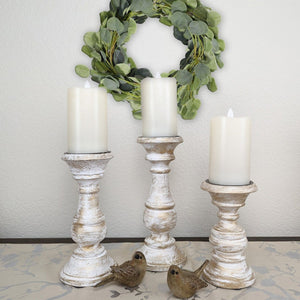 Pillar Candle Holders Set of 3 ~ 7" to 10.5" Tall | Farmhouse World