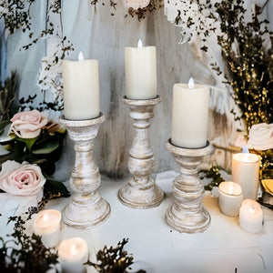 Pillar Candle Holders Set of 3 ~ 7" to 10.5" Tall | Farmhouse World