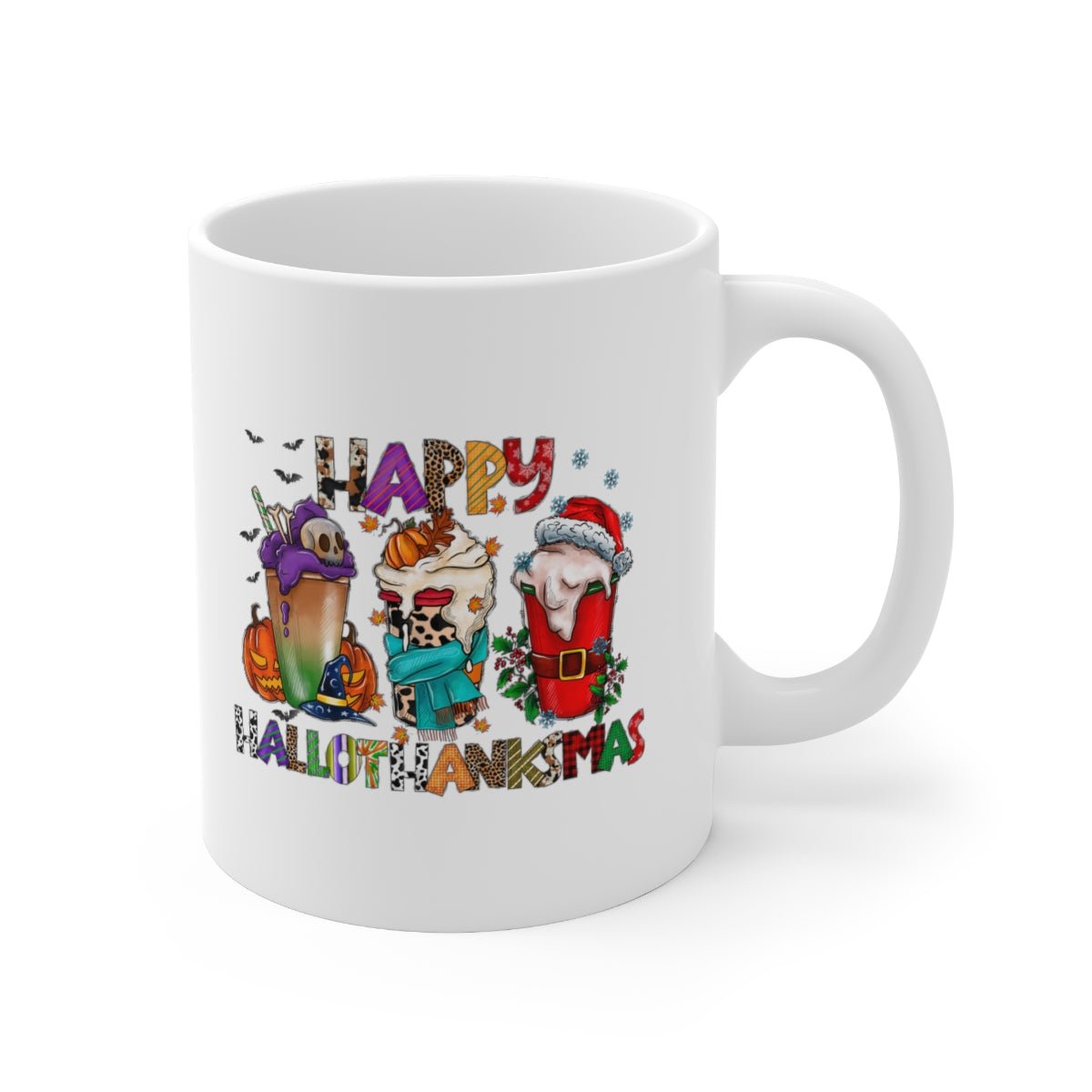 Funny Happy Hallothanksmas Coffee Lover Mug White 11oz | Farmhouse World