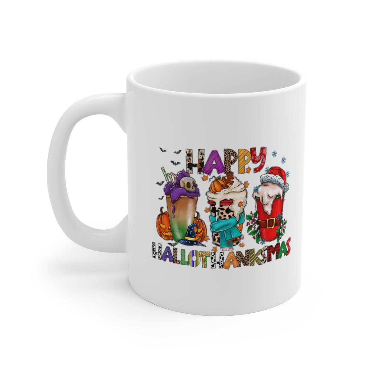 Funny Happy Hallothanksmas Coffee Lover Mug White 11oz | Farmhouse World