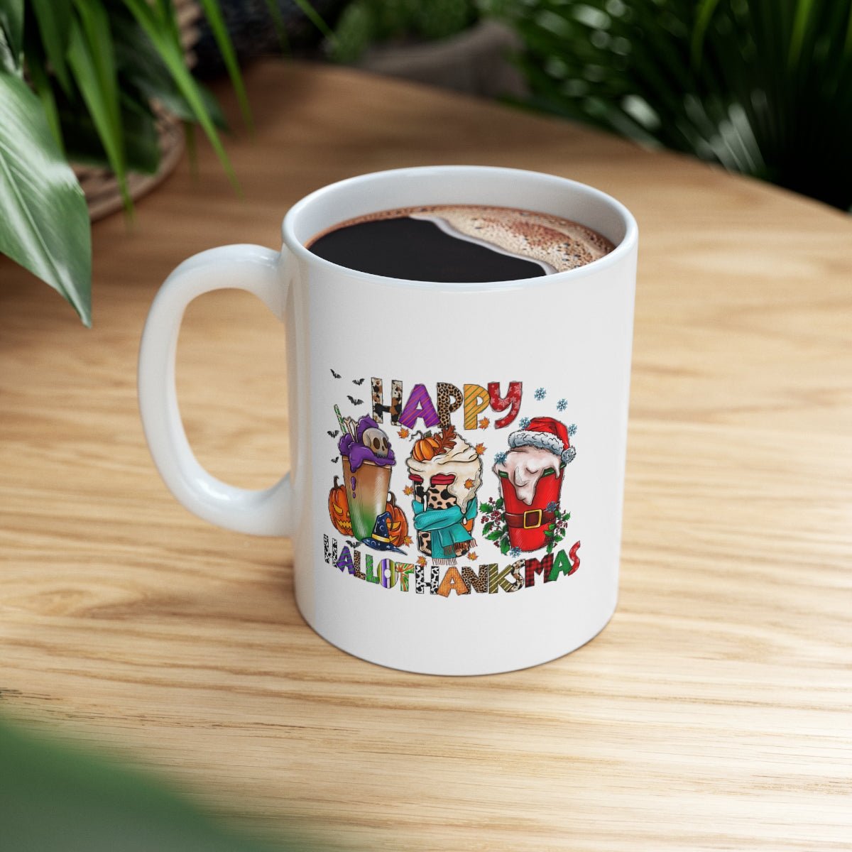 Funny Happy Hallothanksmas Coffee Lover Mug White 11oz | Farmhouse World