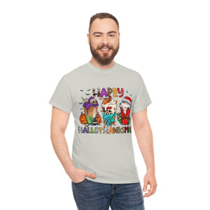 Funny Happy Hallothanksmas Coffee Lover Western Tee | Farmhouse World