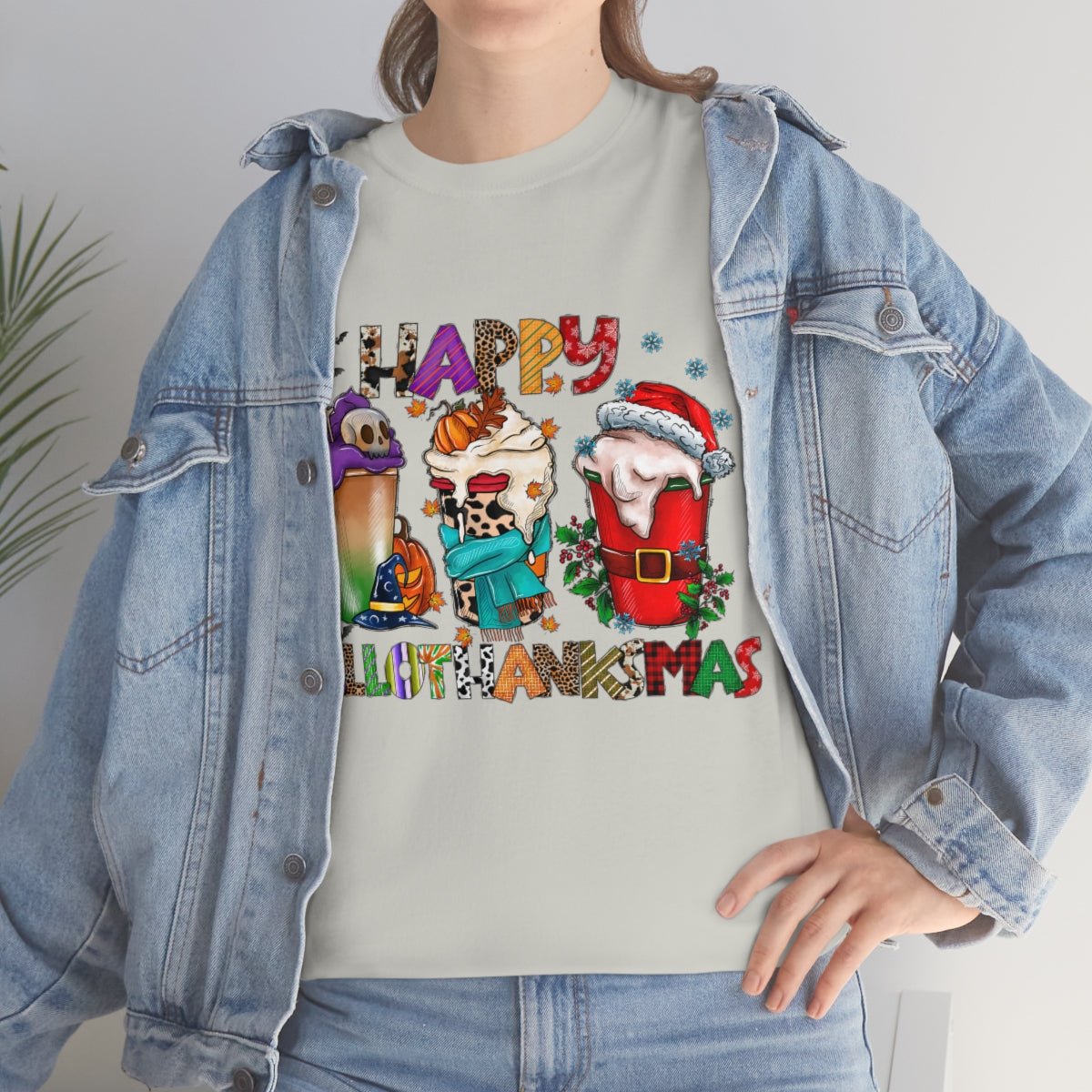 Funny Happy Hallothanksmas Coffee Lover Western Tee | Farmhouse World