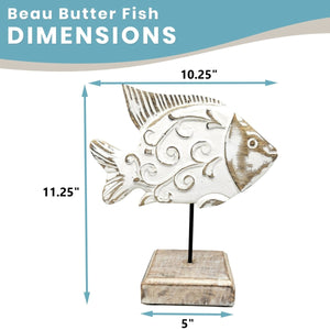 Handcarved Wooden Beau Butter Fish Statue | Farmhouse World
