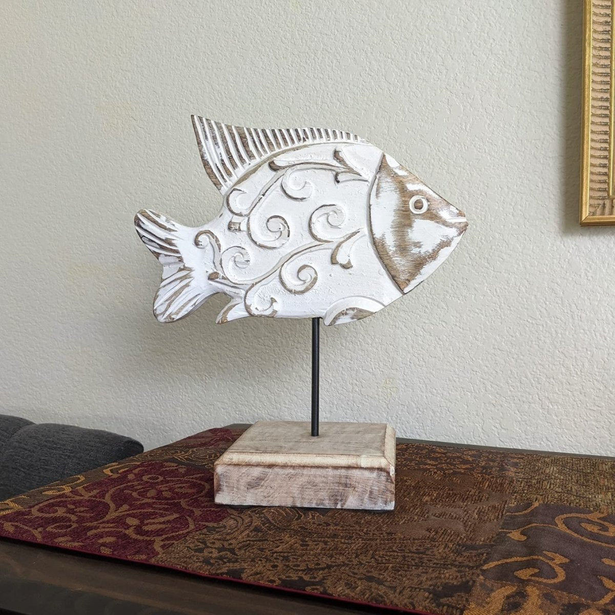 Handcarved Wooden Beau Butter Fish Statue | Farmhouse World