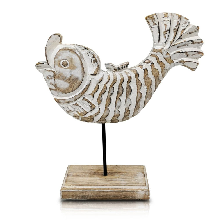 Handcarved Wooden Koi Fish Statue | Farmhouse World