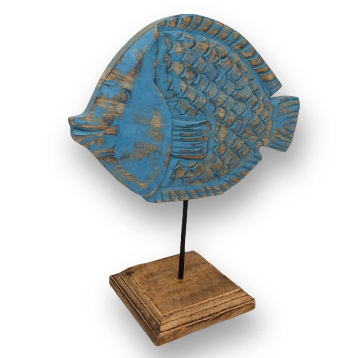 Handcarved Wooden Puffer Fish Statue | Farmhouse World