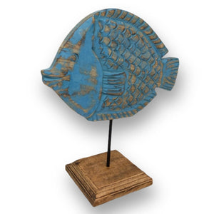 Handcarved Wooden Puffer Fish Statue | Farmhouse World