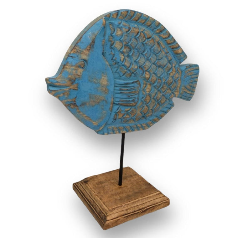 Handcarved Wooden Puffer Fish Statue | Farmhouse World