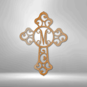 Initial Cross Monogram Steel Sign | Farmhouse World