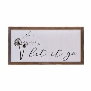 "Let It Go" Rustic Wall Sign / Shelf Sitter with Dandelion Design - 12x6" | Farmhouse World
