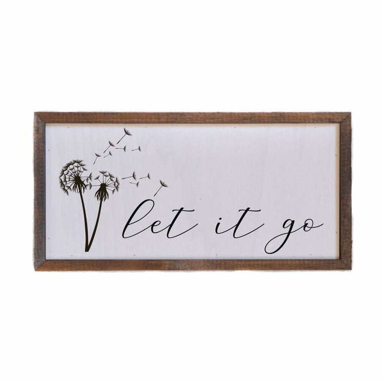 "Let It Go" Rustic Wall Sign / Shelf Sitter with Dandelion Design - 12x6" | Farmhouse World