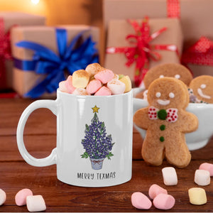 Texas Coffee Cup - Merry Texmas Bluebonnet Christmas Tree Ceramic Mug | Farmhouse World