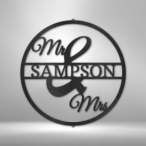 Personalized Mr and Mrs Round Monogram Metal Sign | Farmhouse World