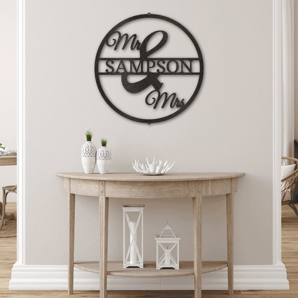 Personalized Mr and Mrs Round Monogram Metal Sign | Farmhouse World