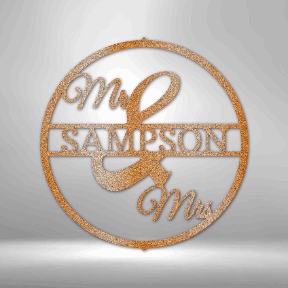 Personalized Mr and Mrs Round Monogram Metal Sign | Farmhouse World