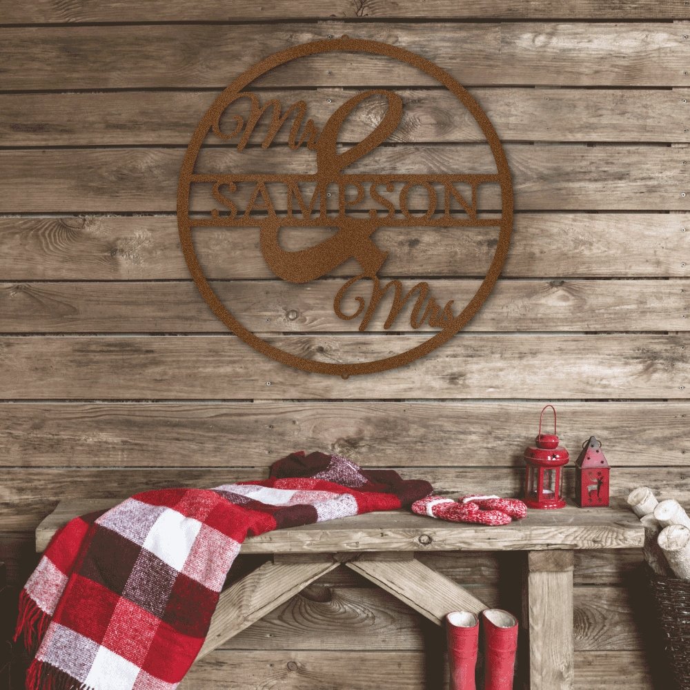 Personalized Mr and Mrs Round Monogram Metal Sign | Farmhouse World