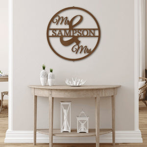 Personalized Mr and Mrs Round Monogram Metal Sign | Farmhouse World