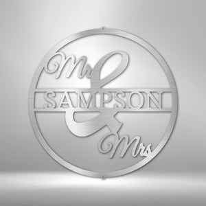 Personalized Mr and Mrs Round Monogram Metal Sign | Farmhouse World