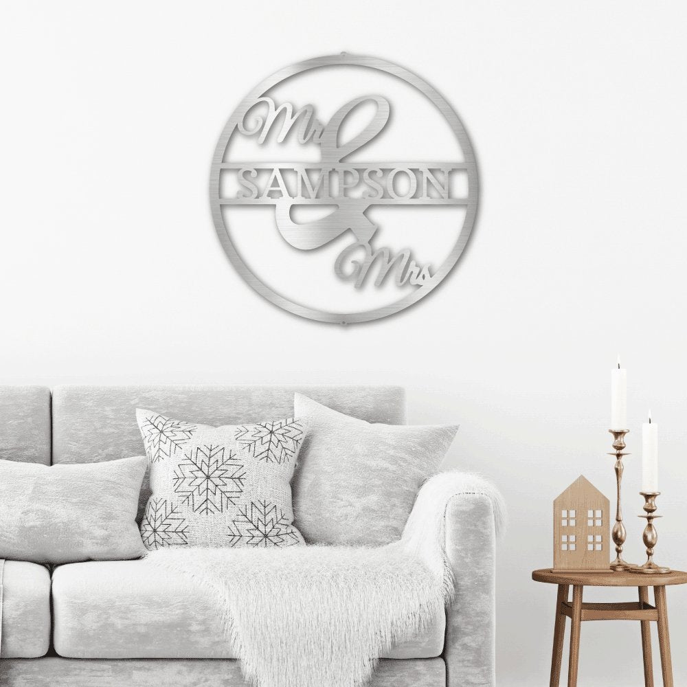 Personalized Mr and Mrs Round Monogram Metal Sign | Farmhouse World