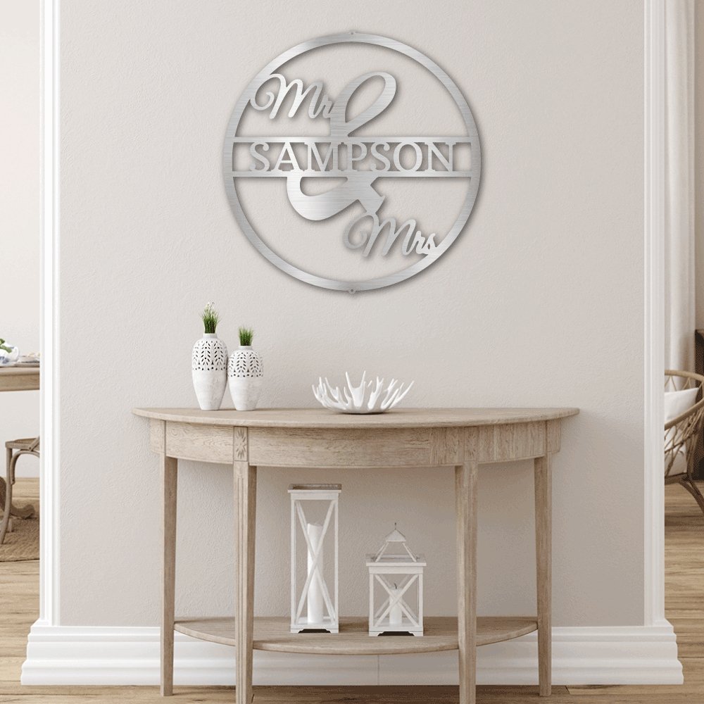 Personalized Mr and Mrs Round Monogram Metal Sign | Farmhouse World
