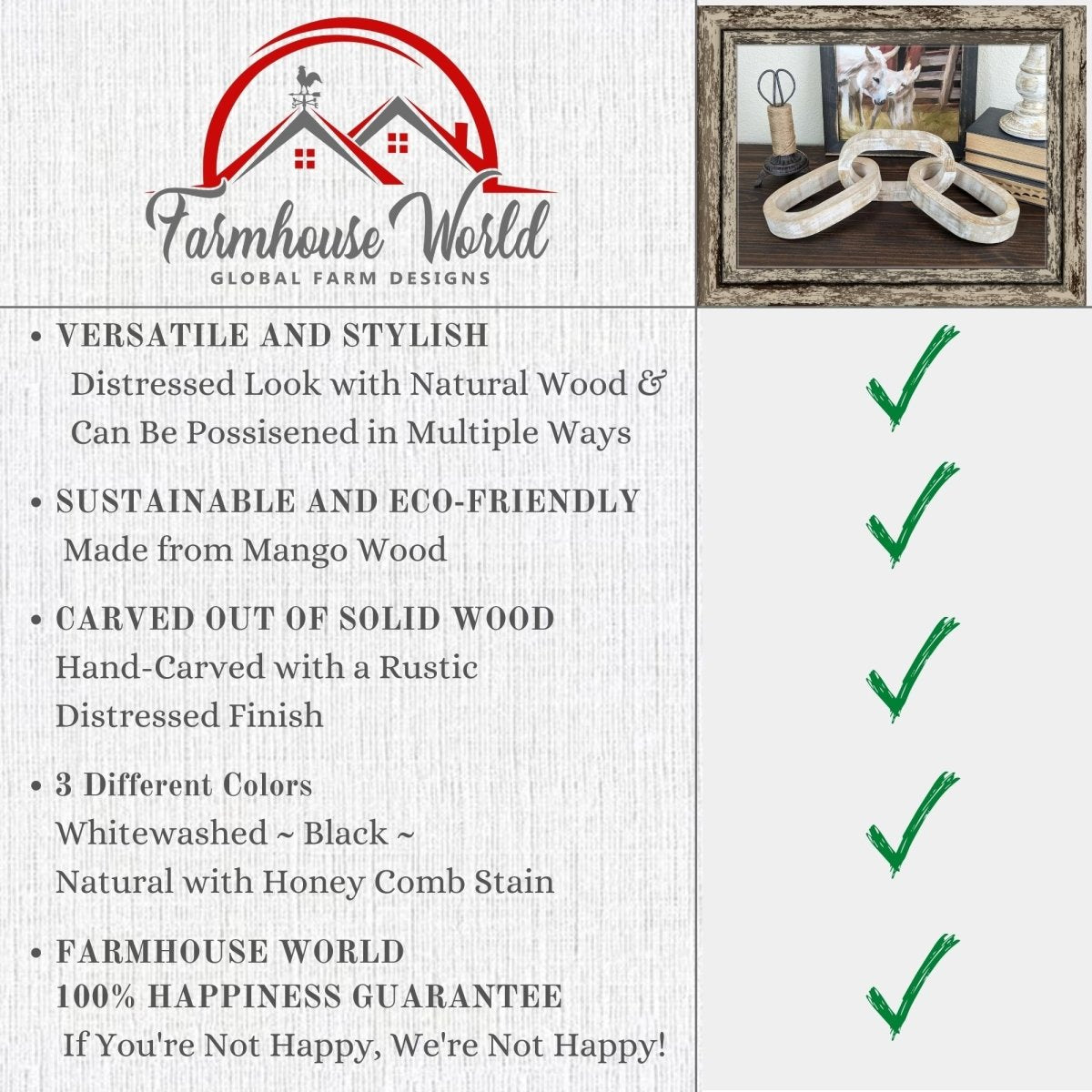 Wood Chain Decor - 3 Colors | Farmhouse World