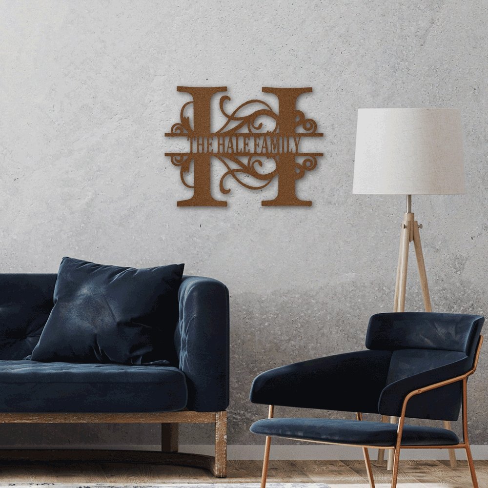 Personalized Split Letter Monogrammed Metal Sign | Farmhouse World