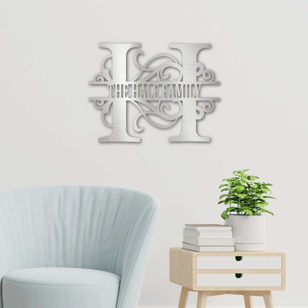 Personalized Split Letter Monogrammed Metal Sign | Farmhouse World